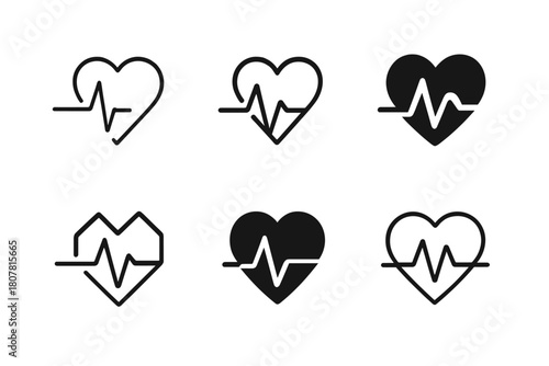 Heart Emblem Variations. Love. Icon set. Set Logo of Love: heartbeat line merging into a heart. harmonious logo variations of the same emblematic concept, each