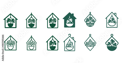 Set of twelve minimalist indoor plant icons for home and garden decor
