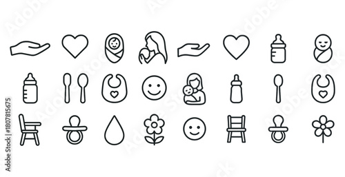 Baby icons: parenting and care symbols for newborns and families