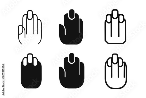 Transparent Nail Logos. Transparent nails. Icon set. Set Logo of transparent nails: manicure hand. harmonious logo variations of the same emblematic concept,