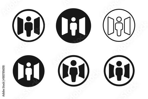 Emblematic Wall Designs. Wall of depression closing in around a figure. Icon set. Set Logo of wall of depression closing in around a figure: circular barrier