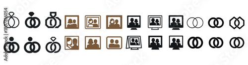 Collection of minimalist icons representing people and relationships in neutral colors