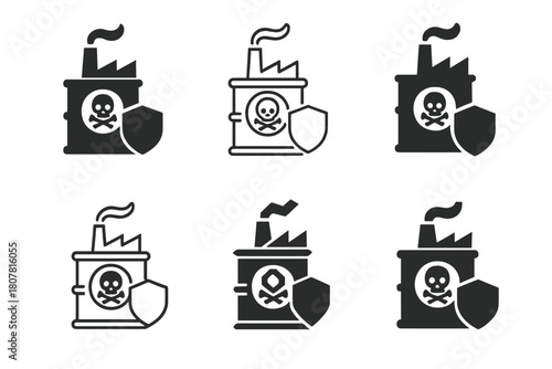 Eco-Friendly Industrial Icons. Reducing industrial pollution through waste management. Icon set. Set Logo of reducing industrial pollution through waste