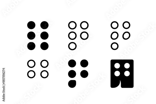 Inclusive Design Icons. Inclusive and accessible design. Icon set. Set Logo of inclusive and accessible design: braille dots pattern. harmonious logo