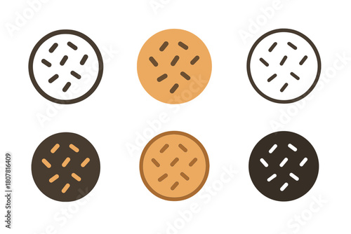Sprinkle Cookie Logos. Sprinkle. Icon set. Set Logo of Sprinkle: Cookie with sprinkles. harmonious logo variations of the same emblematic concept, each with