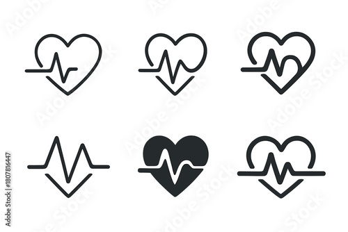 Heart Emblem Variations. Love. Icon set. Set Logo of Love: heartbeat line merging into a heart. harmonious logo variations of the same emblematic concept, each
