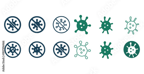 Virus icon set with antimicrobial symbols