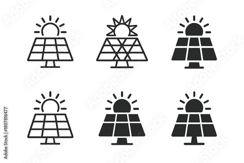 Self-Sufficiency Icons. Self-sufficiency. Icon set. Set Logo of self-sufficiency: solar panel. harmonious logo variations of the same emblematic concept, each