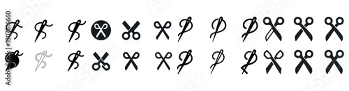 Variety of scissors and shears icons in different designs and styles