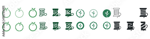 Seamless pattern of sewing icons: needles, threads, and leaf motifs in green and black