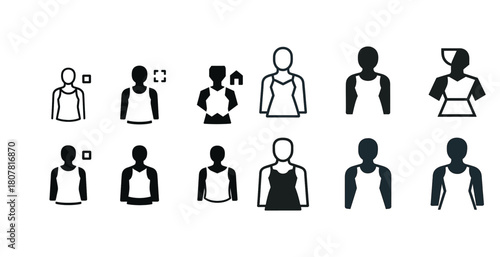 Set of stylized female outlines in various artistic designs