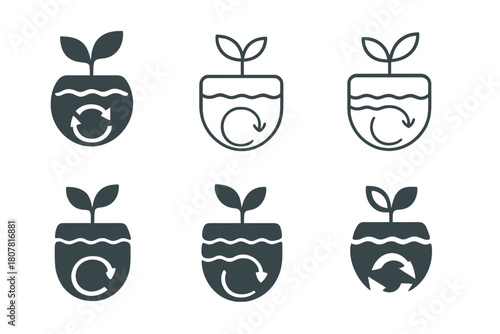 Artificial Ecosystems Logos. Artificial ecosystems and self-sustaining habitats. Icon set. Set Logo of Artificial ecosystems and self-sustaining habitats: