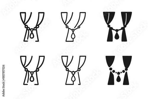 Elegant Curtain Tiebacks. Curtain tieback. Icon set. Set Logo of curtain tieback: beaded cord with droplet charm. harmonious logo variations of the same