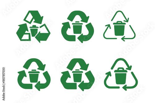 Eco-Friendly Waste Logos. waste management. Icon set. Set Logo of waste management: eco-friendly waste cycle. harmonious logo variations of the same emblematic