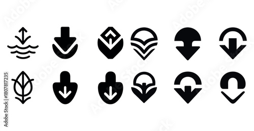Diverse arrow icon set showing various directions and styles