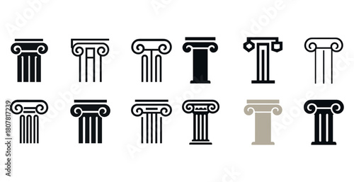 Classical column icons: diverse styles and designs of architectural columns
