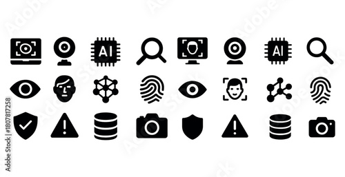 Collection of minimalist technology and security icons