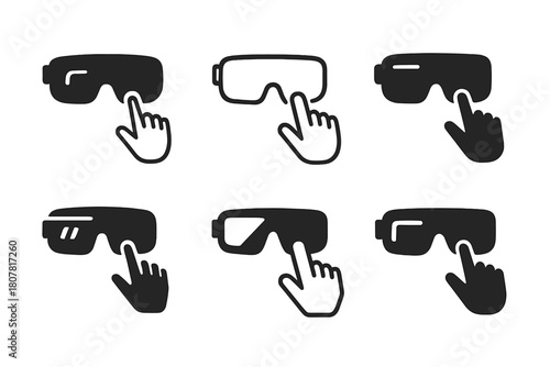 Augmented Reality Glasses Logos. Augmented reality glasses for gaming or navigation. Icon set. Set Logo of augmented reality glasses for gaming or navigation:
