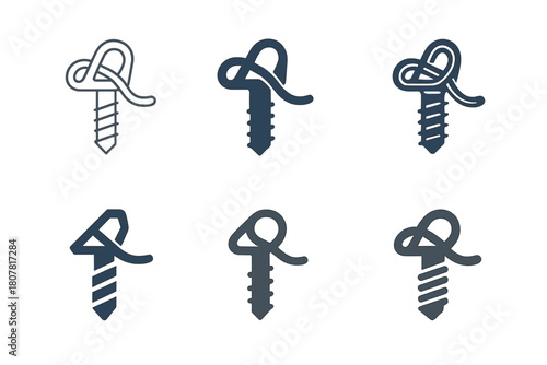 Ice Climbing Icon Set. Ice climbing. Icon set. Set Logo of ice climbing: climber ascending a frozen waterfall. harmonious logo variations of the same