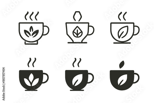 Mental Wellness Icons. Mental wellness. Icon set. Set Logo of Mental wellness: Relaxing cup of tea. harmonious logo variations of the same emblematic concept