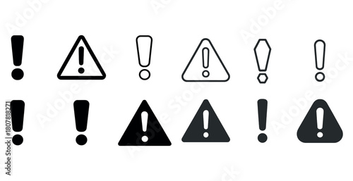 Various exclamation icon styles in black and white