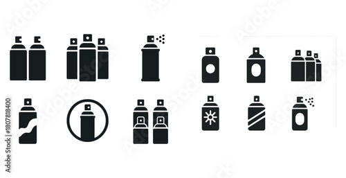 Black and white spray paint can icons collection for design projects