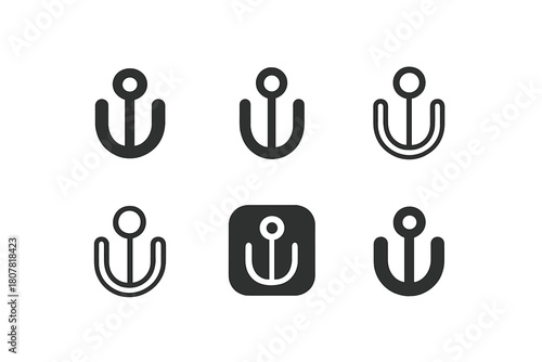 Curtain Hook Logos. Curtain hook. Icon set. Set Logo of curtain hook: minimalist U-shaped hanger icon. harmonious logo variations of the same emblematic