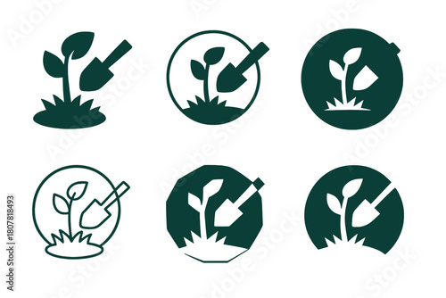 Invasive Species Logos. Invasive species. Icon set. Set Logo of invasive species: circular ecosystem being engulfed by foreign growth. harmonious