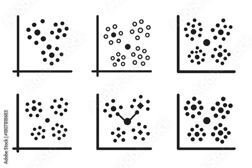 Data Science Logos. Data science. Icon set. Set Logo of data science: clustering scatter plot with centroid. harmonious logo variations of the same emblematic