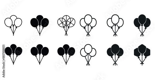Assorted black and white balloon icons for celebrations