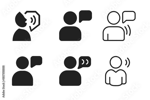 Awareness Icon Set. Sexual harassment awareness. Icon set. Set Logo of Sexual harassment awareness: Person speaking up. harmonious logo variations of the same