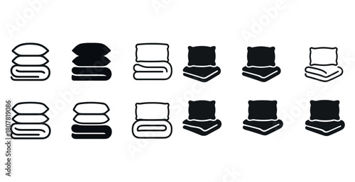 Set of pillow and blanket icons in line and solid styles