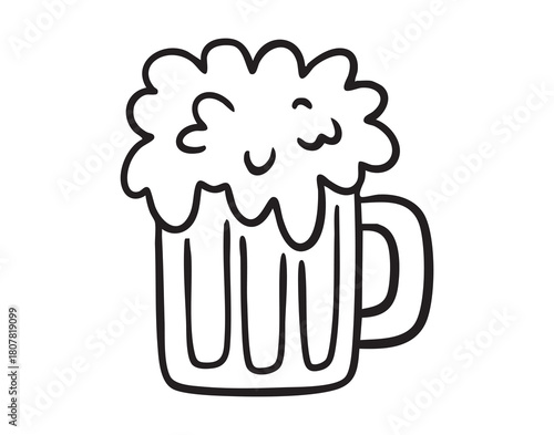 Beer mug with foam hand drawn doodle. Alcohol drink october fest