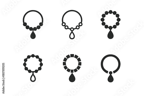Elegant Curtain Tiebacks. Curtain tieback. Icon set. Set Logo of curtain tieback: beaded cord with droplet charm. harmonious logo variations of the same