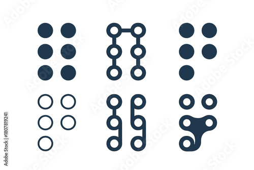 Inclusive Design Icons. Inclusive and accessible design. Icon set. Set Logo of inclusive and accessible design: braille dots pattern. harmonious logo