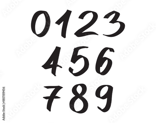 Numbers brush stroke hand drawn, artistic lettering, alphabet font, grunge acrylic typography, education, sketch, vintage type design