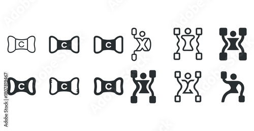 Creative icons of car suspension and axle components in black and white