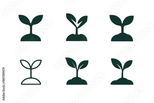 Garden Logo Variations. Garden. Icon set. Set Logo of garden: tree sapling. harmonious logo variations of the same emblematic concept, each with different