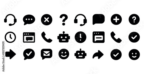 Communication icons set: speech bubbles, chat, headset, email, robot