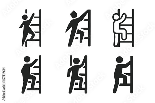 Community Mural Project. A group of artists working together on a large community mural project. Icon set. Set Logo of Ladder: Artist reaching higher. Stylized