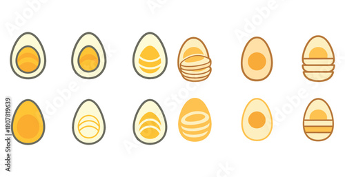 Twelve yellow and orange gradient egg shapes on white background