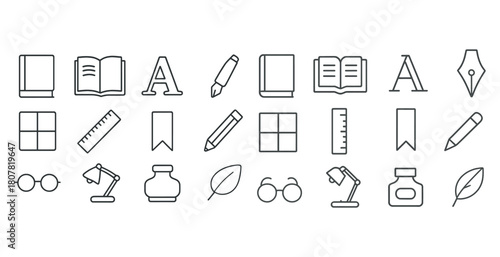 Collection of minimalist black and white office icons