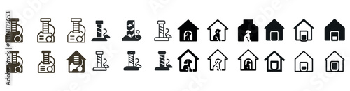 Pet and home icons: diverse animal and house illustrations