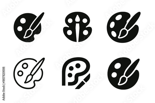 Children's Hobby Logos. Children's hobbies (reading, cycling, painting). Icon set. Set Logo of children's hobbies: paint palette and brush. harmonious logo