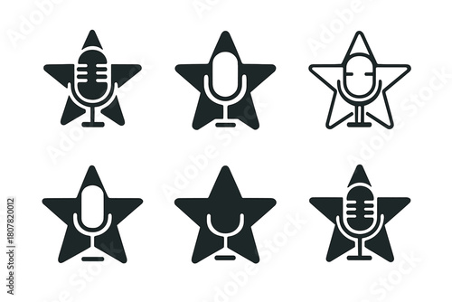 Celebrity Logo Icons. Celebrity appearance. Icon set. Set Logo of Celebrity appearance: Microphone. harmonious logo variations of the same emblematic concept