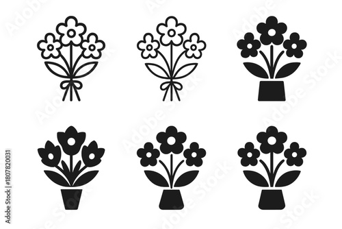 Flower Logo Variations. Flowers. Icon set. Set Logo of Flowers: Bouquet. harmonious logo variations of the same emblematic concept, each with different