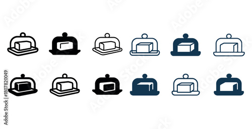 Cheese dish line icon set in various styles and colors