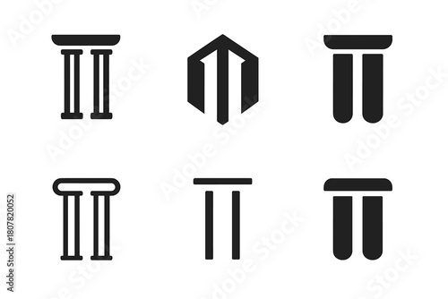 Slim Column Logos. Slim columns. Icon set. Set Logo of slim columns: twin vertical bars. harmonious logo variations of the same emblematic concept, each with
