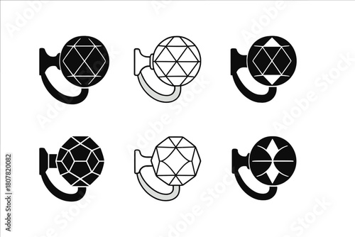 Curtain Tieback Logos. Curtain tieback. Icon set. Set Logo of curtain tieback: crystal knob medallion. harmonious logo variations of the same emblematic