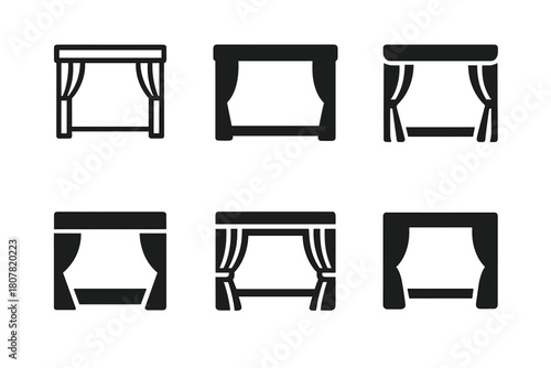 Home Cinema Icons. Home cinema experiences. Icon set. Set Logo of home cinema experiences: projection screen with side curtains. harmonious logo variations of